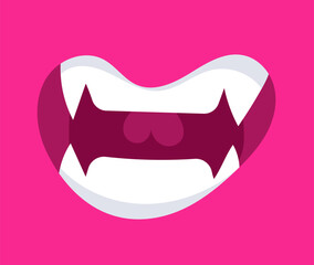 Vampire mouth showing fangs on pink background