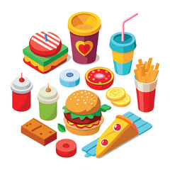 Colorful Isometric Fast Food Illustration