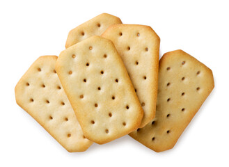 Crackers close-up on a white background. Top view