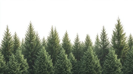 Obraz premium Majestic evergreen forest landscape with tall pine trees art row sky woods image light white fresh