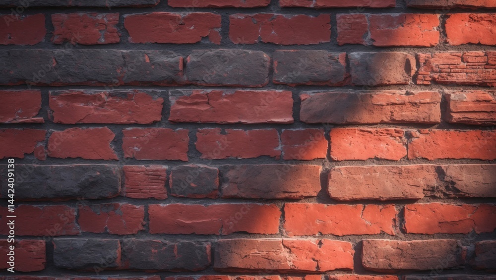 Aufkleber a rustic brick wall with rich textures and colors. The play of light and shadow adds depth and dimension to the surface. The design appears raw, authentic and a classic vintage appearance