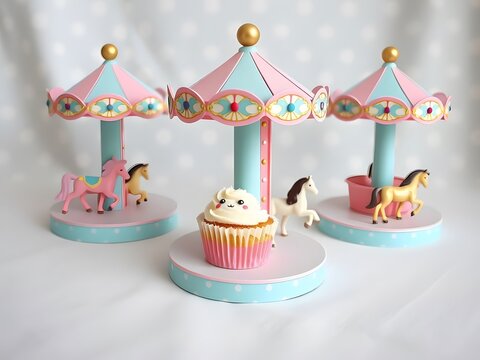 cupcakes on carousel and pastel polka dot fabric