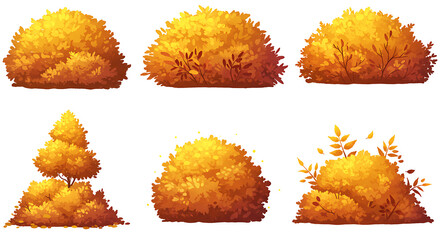 Autumn Bush and Tree Illustrations Golden Foliage for Game Design and Art Projects