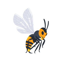 Large wasp flying with spread wings and legs