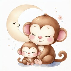 Fototapeta premium Ilustración de madre y bebe animal estilo acuarela. dia de la madre. 