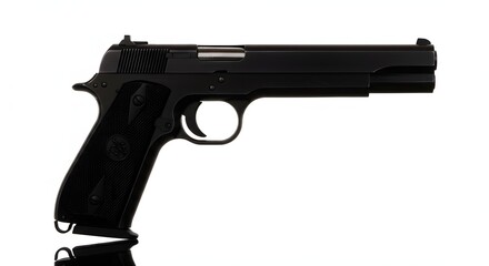 Black Pistol on White Background Showing Gun Safety