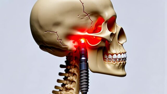 Implantation, dental surgery, bone grafting. Skull repair. Tooth roots stabilize in jawbone. Screw insertion promotes healing recovery. Cranial integrity maintains facial symmetry.