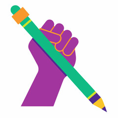 hand holding pencil  vector silhouette illustration isolated on white background