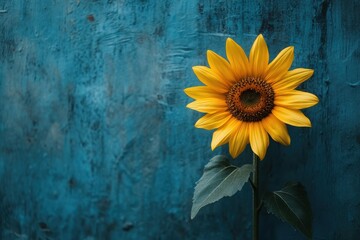 Sunflower on teal backdrop