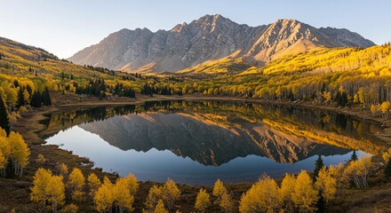 Fototapeta premium Wide-angle shot of a maple-streaked mountain crest