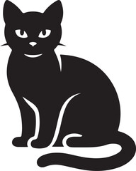 Black Silhouette of a Sitting Cat Isolated on White