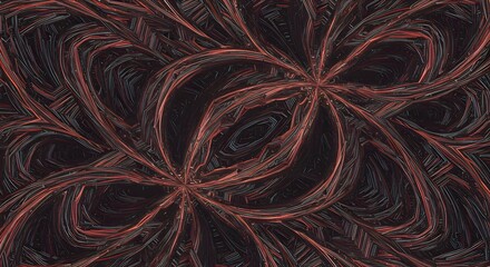 Abstract Organic Forms in Red and Black with Swirling Lines