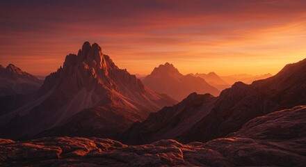 Naklejka premium Sun-dappled mountain pass with rust-red leaves