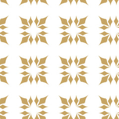 Abstract geometric pattern with crosses, stripes, lines. Seamless vector background. White and gold ornament. Modern reticulated graphic design.