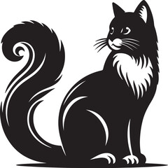 Black Silhouette of a Sitting Cat Isolated on White