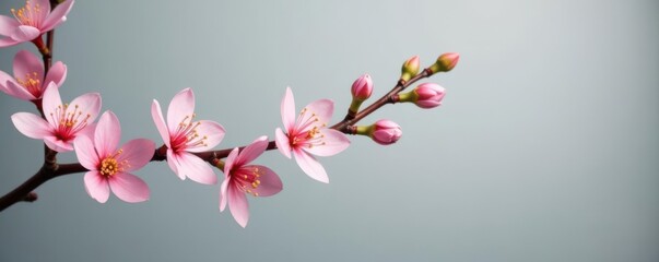 Naklejka premium Delicate flower branch against muted wall, minimalist interior , closeup, soft, room decor