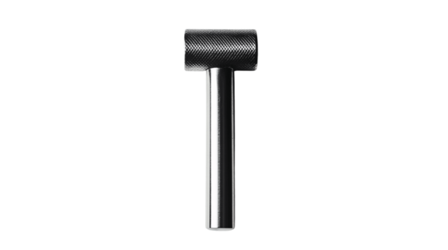 High-resolution image of a single stainless steel meat tenderizer, centered on white background with no other objects --ar 16:9 - Powered by Adobe