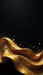 Golden wave pattern with a lustrous sheen against a matte black background , golden, luxury