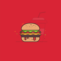 vector illustration of hamburger and drink