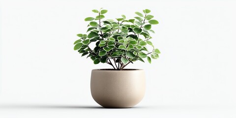 Fototapeta premium Elegant potted plant with vibrant green leaves, showcasing a minimalist aesthetic against a clean white background.