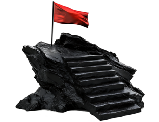 Black stone steps leading to the top of a peak flag isolated on white background PNG. GENERATIVE AI