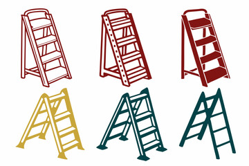 set of Step Stool vector silhouette illustration isolated on white background