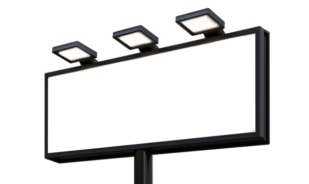 A blank billboard with three lights isolated on white background PNG. GENERATIVE AI