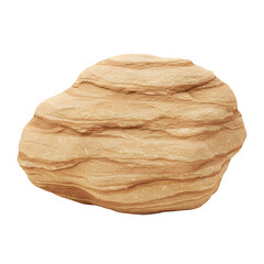 Striped Beige Stone Isolated on Transparent Background, 3D Render of a Smooth Rock with Layered Texture for Design Elements.