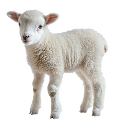 Fototapeta premium Cute white lamb , side view, isolated on transparent background, no shadow, baby farm animal cut out 