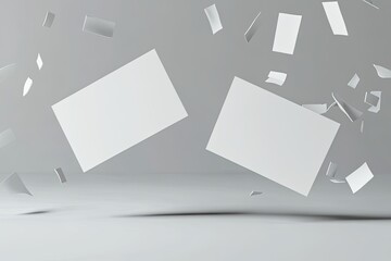 Blank cards in mid-air, surrounded by confetti