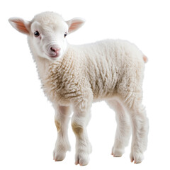 Fototapeta premium Cute white lamb , side view, isolated on transparent background, no shadow, baby farm animal cut out 