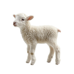 Fototapeta premium Cute white lamb , side view, isolated on transparent background, no shadow, baby farm animal cut out 
