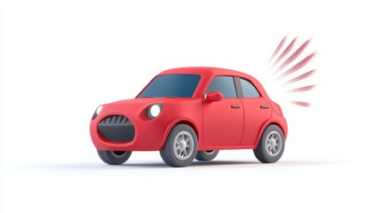 Fototapeta premium Cartoon Red Car Illustration with Playful Horn Against a White Background