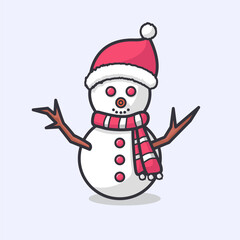 vector illustration of a snowman with red hat and scarf