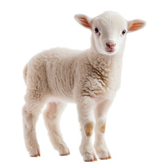 Fototapeta premium Cute white lamb , side view, isolated on transparent background, no shadow, baby farm animal cut out 