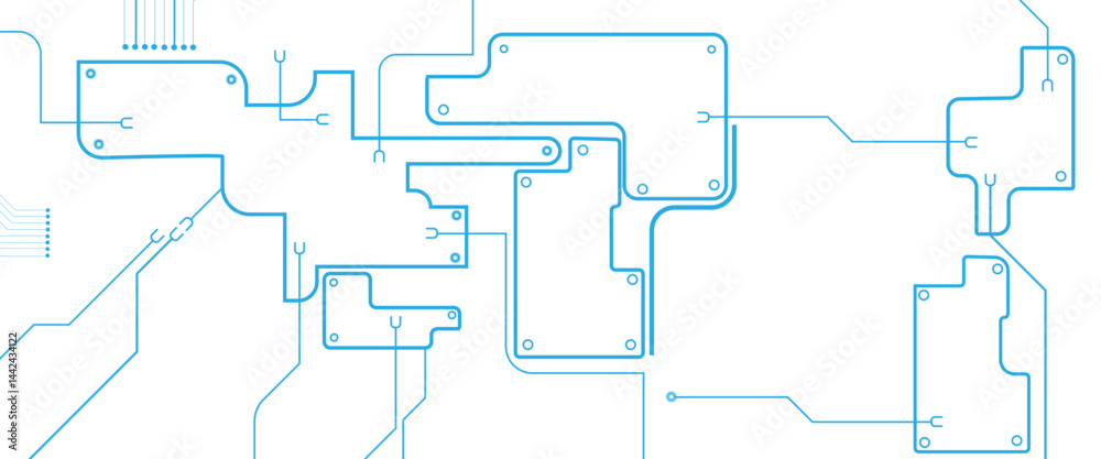 Poster Vector Glowing Digital Scheme Abstract Background, Abstract CPU processor or semiconductor with Power icon with glowing pixels on technology circuit board.