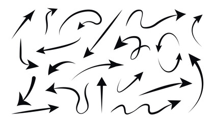 Arrow vector hand drawn sketch icon set. Doodle sketch hand drawn direction element set.