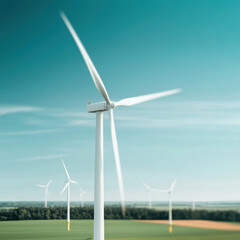 Fototapeta premium Wind turbines in serene landscape with clear skies
