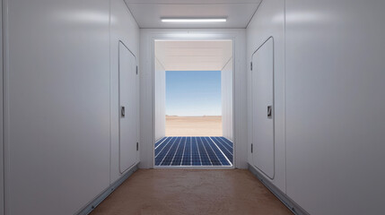 Fototapeta premium bright corridor leading to solar panels in desert