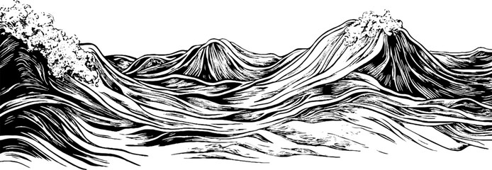Fototapeta premium Stylized Black and White Ocean Waves Illustration