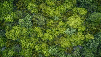 Naklejka premium Aerial view of lush green treetops in a dense forest landscape