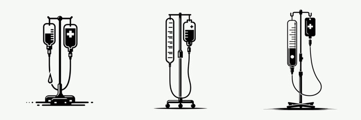 The IV stand. Hospital Healthcare Clinic Treatment Symbol. Medical infusion pole adjustable carrier for drip devices.