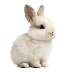 Obraz premium White fluffy rabbit sitting, isolated on transparent background