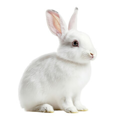 Obraz premium White fluffy rabbit sitting, isolated on transparent background