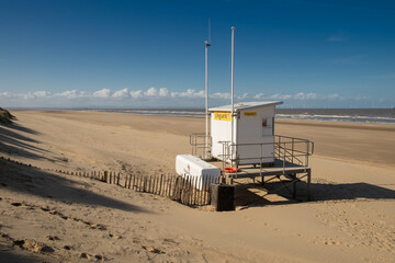 Lifeguard station on the huge sandy beach at Formby, Merseyside, England,UK