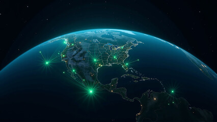 Network Globe Lines Traced by Southern Lights