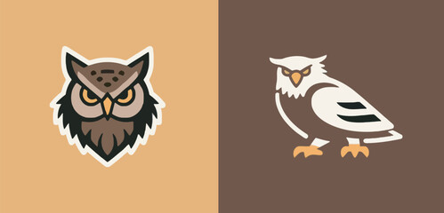 animal mascot logos, featuring heads of owls, wolves, lions, deer, horses, panthers, and bats.