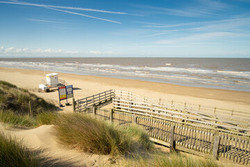 Lifeguard station on the huge sandy beach at Formby, Merseyside, England,UK