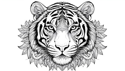 Black and white tiger Coloring Page Art Design, Illustration
