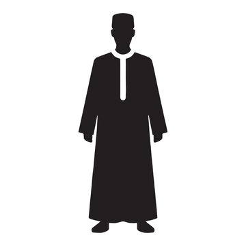 Elegant Jellabiya silhouette, flowing comfort for every occasion &ndash; Jellabiya illustration &ndash; Minimalist Jellabiya vector &ndash; Men's dress silhouette

